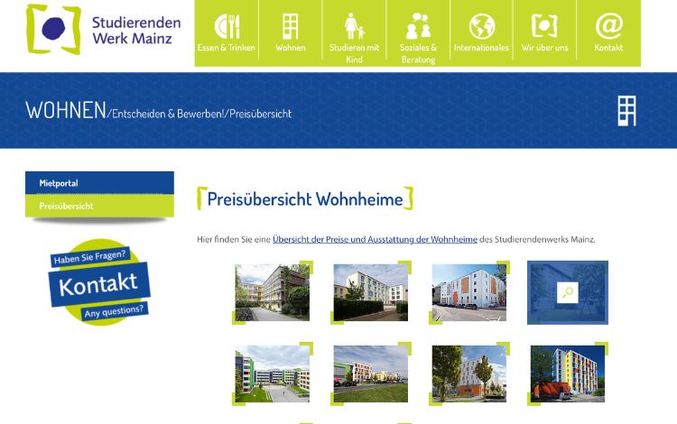 Website des Studierendenwerks Mainz